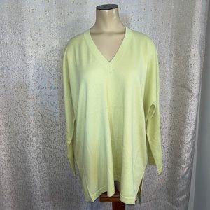 EILEEN FISHER YELLOW V NECK BRACELET SLEEVE SWEATER, NWT, LARGE